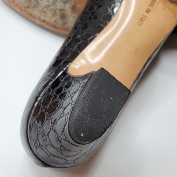 SOLD Salvatore Ferragamo 🐊 Croc Embossed Black Patent Low Heels Comfortable - Picture 5 of 12